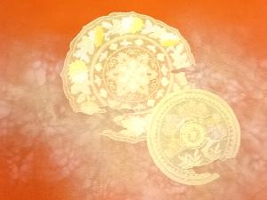 アンティーク　塩瀬割れ絵皿模様名古屋帯